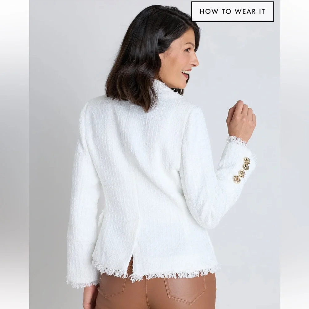 The Noli Shop- GISELLE SINGLE BREASTED TWEED BLAZER - WHITE size large